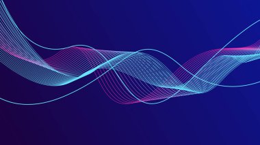 Koyu mavi arka planda soyut parlayan dalga çizgileri. Modern dalgalı hatlar. Gelecekçi teknoloji konsepti.