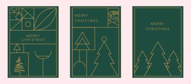 Mutlu Noeller Sanat Sanatı Posteri. Altın ve Yeşil Noel tebrik kartı tasarımı. Basit Noel Posteri Tasarımı.