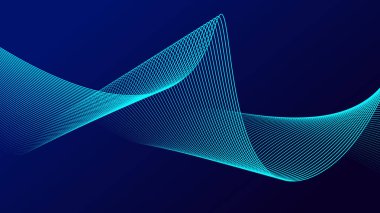 Parlak çizgileri olan soyut koyu mavi arkaplan. Gelecekçi teknoloji konsepti.