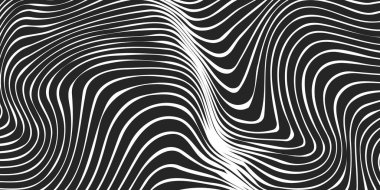 Optical illusion line pattern. Liquid black and white line abstract background. Monochrome line wave clipart