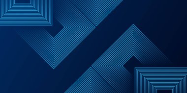 Koyu mavi kare çizgi soyut arkaplan. Parlak mavi kare geometrik çizgiler ve gelecekteki teknoloji konsepti. Vektör illüstrasyonu