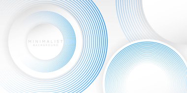 Mavi daire çizgileri olan soyut beyaz arkaplan. Dijital gelecek teknolojisi kavramı. vektör illüstrasyonu