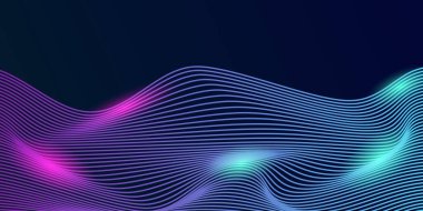 Koyu mavi arkaplanda soyut dinamik çizgi dalgası. Gelecekteki teknoloji konsepti. Pankart, poster, kapak, broşür, broşür, web sitesi