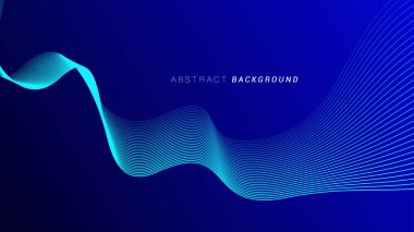 Koyu mavi arka planda soyut parlayan dalga çizgileri. Dinamik dalga deseni. Gelecekçi teknoloji konsepti.