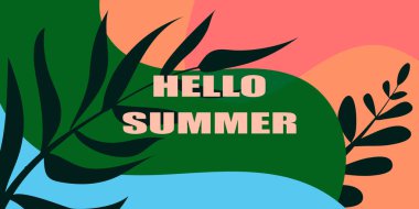 Tropikal yapraklı yaz manzarası poster tasarımı.