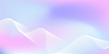 Parlak çizgi dalgalarıyla soyut mavi ve pembe gradyan arkaplan. Pankart, poster, kapak, broşür, broşür, web sitesi için minimalist pastel arkaplan