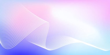Parlak çizgi dalgalarıyla soyut mavi ve pembe gradyan arkaplan. Pankart, poster, kapak, broşür, broşür, web sitesi için minimalist pastel arkaplan