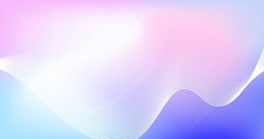 Parlak çizgi dalgalarıyla soyut mavi ve pembe gradyan arkaplan. Pankart, poster, kapak, broşür, broşür, web sitesi için minimalist pastel arkaplan