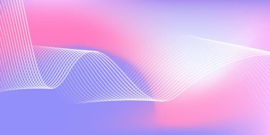Parlak çizgi dalgalarıyla soyut mavi ve pembe gradyan arkaplan. Pankart, poster, kapak, broşür, broşür, web sitesi için minimalist pastel arkaplan