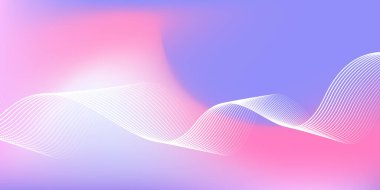 Parlak çizgi dalgalarıyla soyut mavi ve pembe gradyan arkaplan. Pankart, poster, kapak, broşür, broşür, web sitesi için minimalist pastel arkaplan