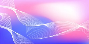 Parlak çizgi dalgalarıyla soyut mavi ve pembe gradyan arkaplan. Pankart, poster, kapak, broşür, broşür, web sitesi için minimalist pastel arkaplan