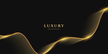 Siyah arka planda parlak altın çizgileri olan soyut lüks. Pankart, poster, kapak, broşür, broşür, web sitesi için altın çizgilerin gelecekteki arkaplanı
