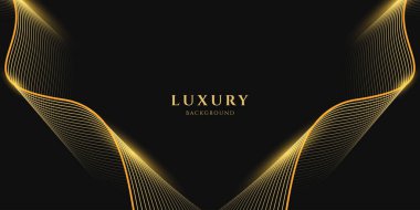 Siyah arka planda parlak altın çizgileri olan soyut lüks. Pankart, poster, kapak, broşür, broşür, web sitesi için altın çizgilerin gelecekteki arkaplanı