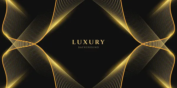 Siyah arka planda parlak altın çizgileri olan soyut lüks. Pankart, poster, kapak, broşür, broşür, web sitesi için altın çizgilerin gelecekteki arkaplanı