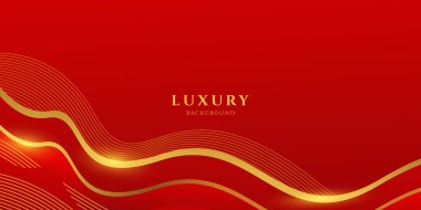 Kırmızı arka planda soyut lüks altın çizgiler. Parlak çizgileri olan birinci sınıf bir arka plan. Pankart, poster, kapak, flayer, broşür için tasarım