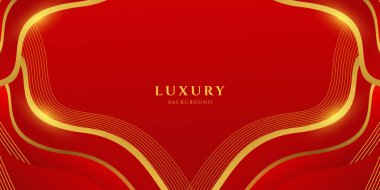 Kırmızı arka planda soyut lüks altın çizgiler. Parlak çizgileri olan birinci sınıf bir arka plan. Pankart, poster, kapak, flayer, broşür için tasarım
