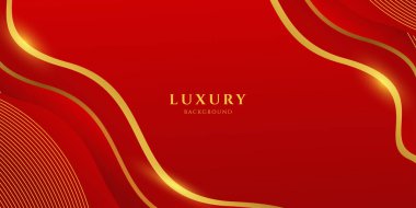 Kırmızı arka planda soyut lüks altın çizgiler. Parlak çizgileri olan birinci sınıf bir arka plan. Pankart, poster, kapak, flayer, broşür için tasarım