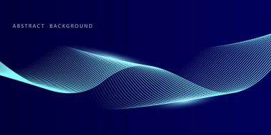 Koyu mavi arka planda soyut parlak dalga çizgileri. Dinamik dalga deseni. Modern dalgalı hatlar. Gelecekçi teknoloji konsepti. Pankart, poster, kapak, broşür, broşür, web sitesi