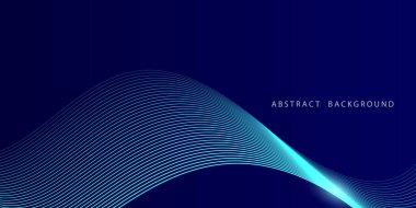 Koyu mavi arka planda soyut parlak dalga çizgileri. Dinamik dalga deseni. Modern dalgalı hatlar. Gelecekçi teknoloji konsepti. Pankart, poster, kapak, broşür, broşür, web sitesi