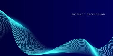 Koyu mavi arka planda soyut parlak dalga çizgileri. Dinamik dalga deseni. Modern dalgalı hatlar. Gelecekçi teknoloji konsepti. Pankart, poster, kapak, broşür, broşür, web sitesi