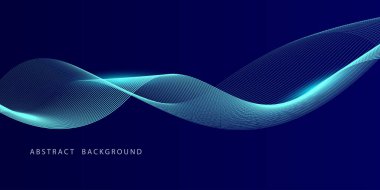 Koyu mavi arka planda soyut parlak dalga çizgileri. Dinamik dalga deseni. Modern dalgalı hatlar. Gelecekçi teknoloji konsepti. Pankart, poster, kapak, broşür, broşür, web sitesi