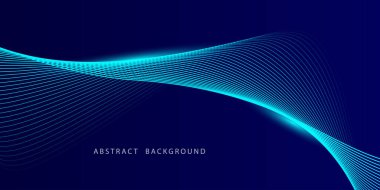 Koyu mavi arka planda soyut parlak dalga çizgileri. Dinamik dalga deseni. Modern dalgalı hatlar. Gelecekçi teknoloji konsepti. Pankart, poster, kapak, broşür, broşür, web sitesi