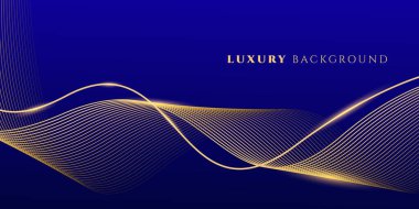 Parlak altın akış çizgileri olan soyut lüks mavi gradyan. Pankart, poster, ödül, broşür, kapak, uçucu.