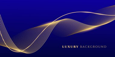 Parlak altın akış çizgileri olan soyut lüks mavi gradyan. Pankart, poster, ödül, broşür, kapak, uçucu.