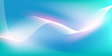 Parlak çizgi dalgalarıyla soyut mavi eğimli arkaplan. Pankart, poster, kapak, broşür, broşür, web sitesi için minimalist arkaplan