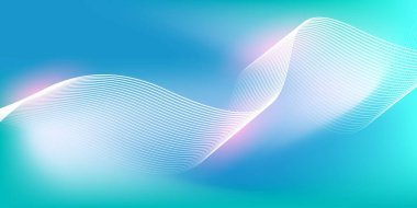 Parlak çizgi dalgalarıyla soyut mavi eğimli arkaplan. Pankart, poster, kapak, broşür, broşür, web sitesi için minimalist arkaplan