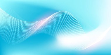 Parlak çizgi dalgalarıyla soyut mavi eğimli arkaplan. Pankart, poster, kapak, broşür, broşür, web sitesi için minimalist arkaplan