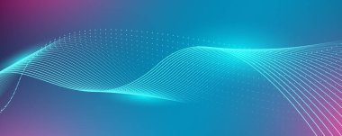 Soyut koyu mavi renk. Gelecekçi teknoloji geçmişi. Dinamik çizgi dalgası büyük veri parçacığı akışı.