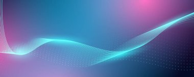 Soyut koyu mavi renk. Gelecekçi teknoloji geçmişi. Dinamik çizgi dalgası büyük veri parçacığı akışı.