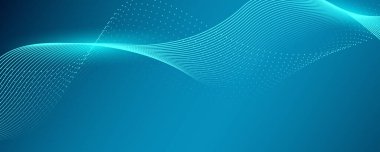 Soyut koyu mavi renk. Gelecekçi teknoloji geçmişi. Dinamik çizgi dalgası büyük veri parçacığı akışı.