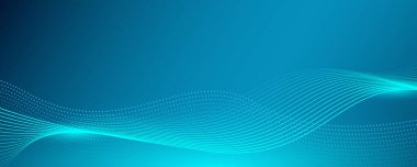 Koyu mavi arka plan gelecek teknoloji konsepti. Soyut dinamik dalga akış parçacığı. Pankart, poster, kapak, broşür, broşür, web sitesi için uygun