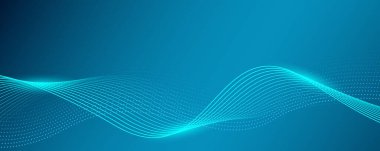 Koyu mavi arka plan gelecek teknoloji konsepti. Soyut dinamik dalga akış parçacığı. Pankart, poster, kapak, broşür, broşür, web sitesi için uygun