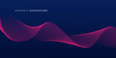 Koyu mavi arka planda soyut parlak dalga çizgileri. Dinamik dalga deseni. Modern dalgalı hatlar. Gelecekçi teknoloji konsepti. Pankart, poster, kapak, broşür, broşür, web sitesi