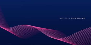 Koyu mavi arka planda soyut parlak dalga çizgileri. Dinamik dalga deseni. Modern dalgalı hatlar. Gelecekçi teknoloji konsepti. Pankart, poster, kapak, broşür, broşür, web sitesi