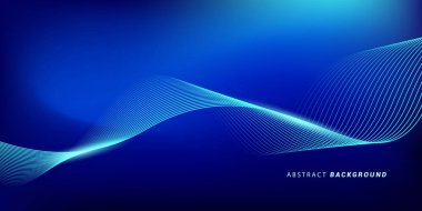 Koyu mavi arka planda soyut parlak dalga çizgileri. Dinamik dalga deseni. Modern dalgalı hatlar. Gelecekçi teknoloji konsepti. Pankart, poster, kapak, broşür, broşür, web sitesi