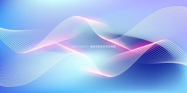 Parlak çizgi dalgalarıyla soyut mavi eğimli arkaplan. Pankart, poster, kapak, broşür, broşür, web sitesi için minimalist arkaplan