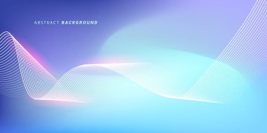 Parlak çizgi dalgalarıyla soyut mavi eğimli arkaplan. Pankart, poster, kapak, broşür, broşür, web sitesi için minimalist arkaplan