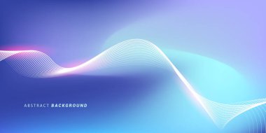 Parlak çizgi dalgalarıyla soyut mavi eğimli arkaplan. Pankart, poster, kapak, broşür, broşür, web sitesi için minimalist arkaplan