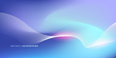 Parlak çizgi dalgalarıyla soyut mavi eğimli arkaplan. Pankart, poster, kapak, broşür, broşür, web sitesi için minimalist arkaplan
