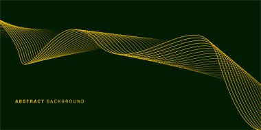 Koyu yeşil zemin üzerinde soyut sarı dalga çizgileri, modern akış eğrisi tasarımı, dijital sanat deseni, fütüristik teknoloji kavramı