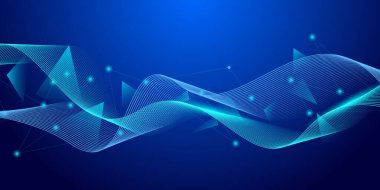 Soyut fütüristik teknoloji kavramı. Büyük veri analizinden oluşan dalga çizgileri ve pleksus çizgileri ile gradyan dijital arkaplan.