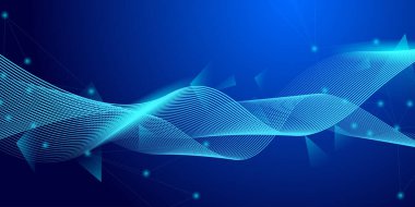 Soyut fütüristik teknoloji kavramı. Büyük veri analizinden oluşan dalga çizgileri ve pleksus çizgileri ile gradyan dijital arkaplan.