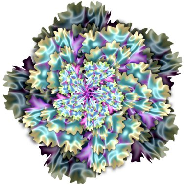 Fantezi çiçeği. Soyut arkaplan. Soyut sanat. İç tasarım için iç tasarım. Renkli arkaplan yazdırmak için bir şablon olarak kullanılabilir. Dijital resim. Fantezi çizim, ışık ve gölge oyunu. Saten etkisi, üç boyutlu