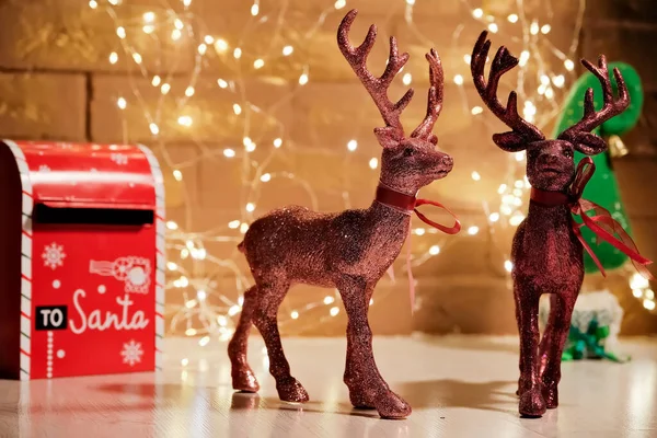 Brinquedo Ano Novo Veados Ano Novo Luzes Férias Árvore Natal — Fotografia de Stock