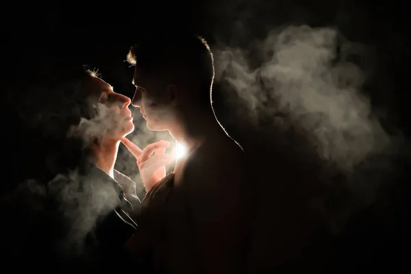 Silhouette Guy Girl Men Women Dark Smoke Steam Man Girl — Stock Photo, Image
