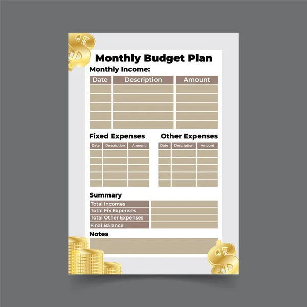 Maandelijks Budget Plan Template Maandelijks Inkomen Plan — Stockfoto